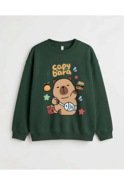 Let's Wear سويت شيرت مطبوع عليه كابيبارا بياقة دراجة وأكمام طويلة