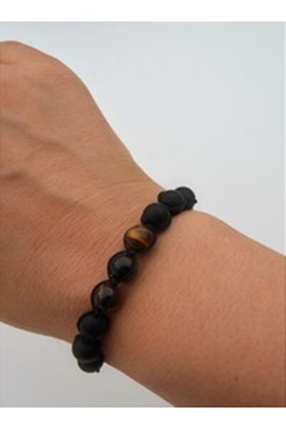 Stoneage Onyx Tiger's Eye Macrame Men's Bracelet - Multicolor -