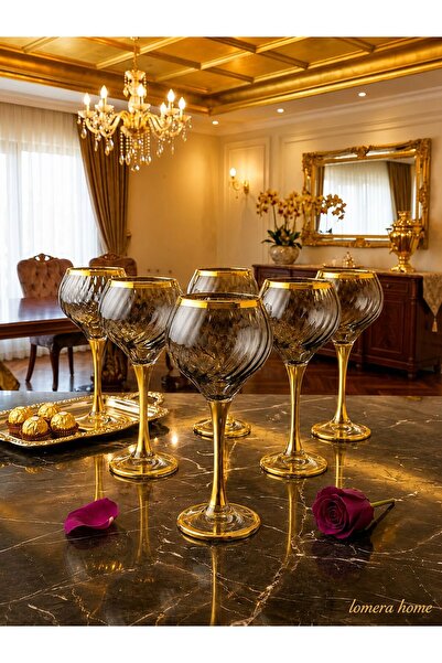 Lomera Home Titanium Coated 6-Piece Glass Water Glasses – Gold Embellished, S...
