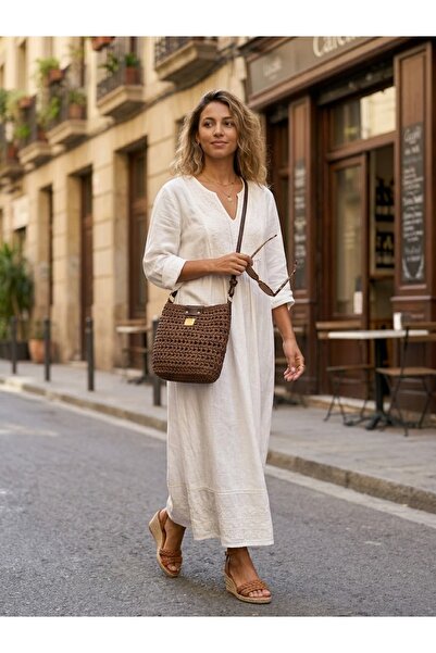 satürn hobi örgü tasarım Wicker Bag with Knitted Leather Detail
