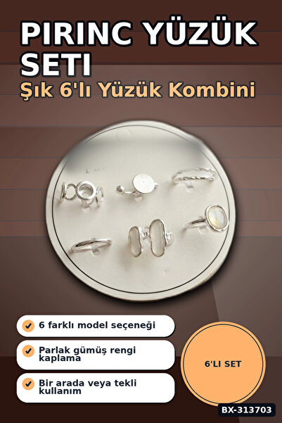 Şeker Portakalım Pirinc 6`Li Yuzuk Seti 7-8 Number Silver Color Bijuteri Seti...