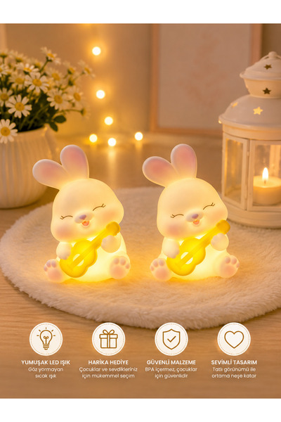HEPBİMODA Sevimli Tavşan Gece Lambası LED Işıklı Çocuk Odası Lambası 🐰✨ ( TE...