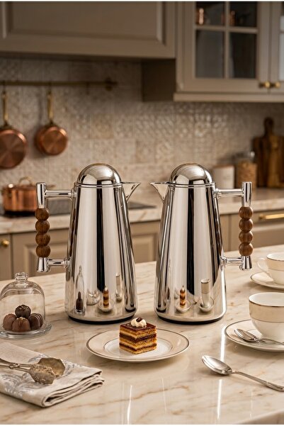 Generic طقم ترامس ضيافة شاي و قهوة استيل 1+1 لتر بتصميم فاخر وعصري لجلسات الت...