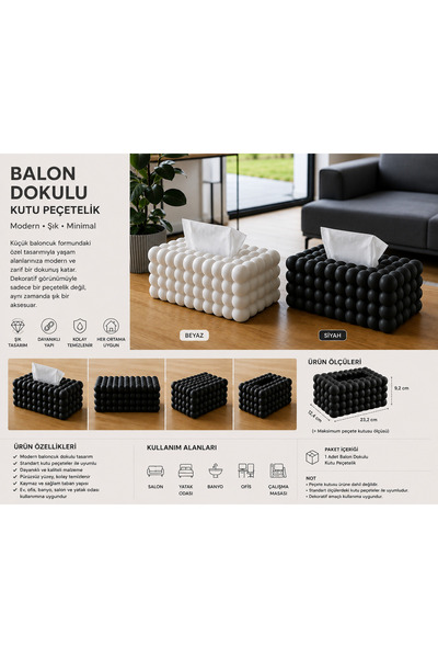 Genel Markalar Balon Dokulu Kutu Peçetelik | Modern Dekoratif Peçete Kutusu K...