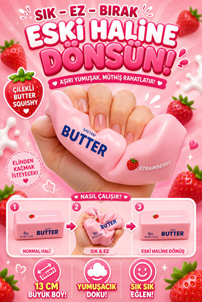 NOY Squishy Butter Strawberry Sukuşi Çilek Tereyağ Bir Adet 13 Cm Boyut Küre