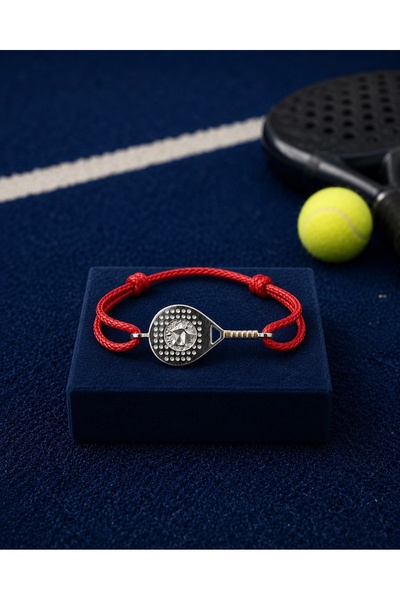 EAST&WEST 925 Ayar Gümüş Padel Raket İp Bileklik Silver - Kırmızı