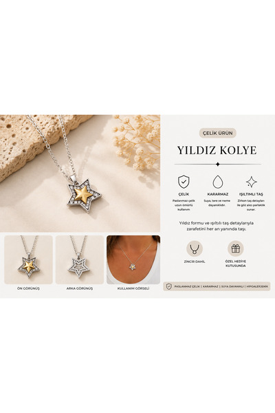 Premium Vip Seri Yıldız Kolye 50cm