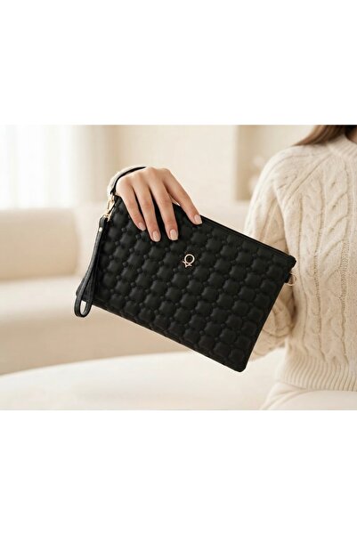 ZEYS Portofoliu și geantă clutch din piele artificială cu curea lungă brodată