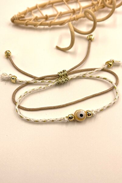 Concept HuBuTU Gift Bohemian Beige Earth Evil Eye Beaded Glittery Rope Parach...