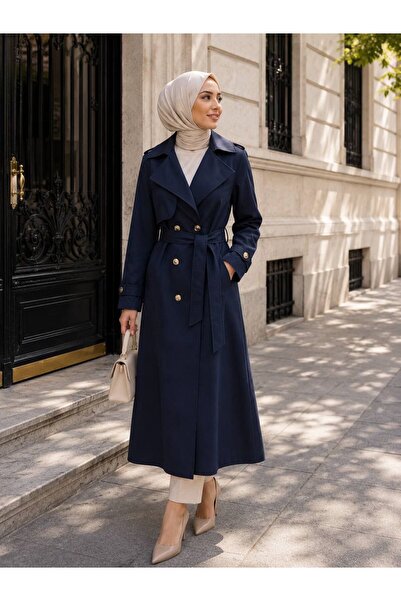 StormWear معطف طويل مبطن بحزام عند الخصر وياقة مزدوجة الصدر للنساء