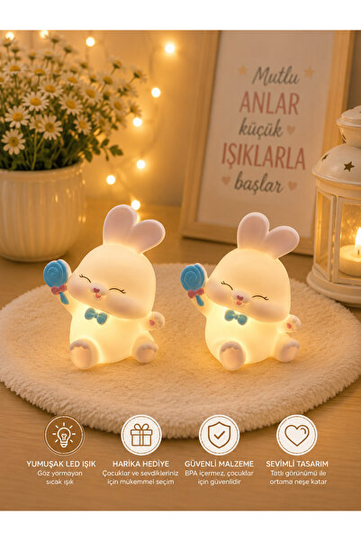 HEPBİMODA Sevimli Tavşan Gece Lambası LED Işıklı Çocuk Odası Lambası 🐰✨ ( TE...