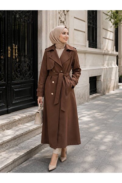 StormWear معطف طويل مبطن بحزام عند الخصر وياقة مزدوجة الصدر للنساء