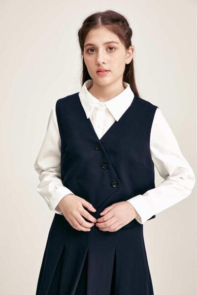 Tenda Asymmetric Button School Vest with Buttons Navy