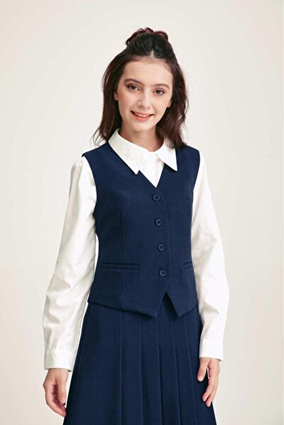 Tenda Sleeveless School Jacket with Buttons Navy - 100% Polyester
