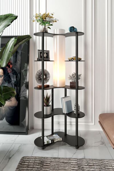 Supply Home Mariposa Siyah Rafli Lambader Kitaplik 155 cm MDF Genis Rafli Dek...
