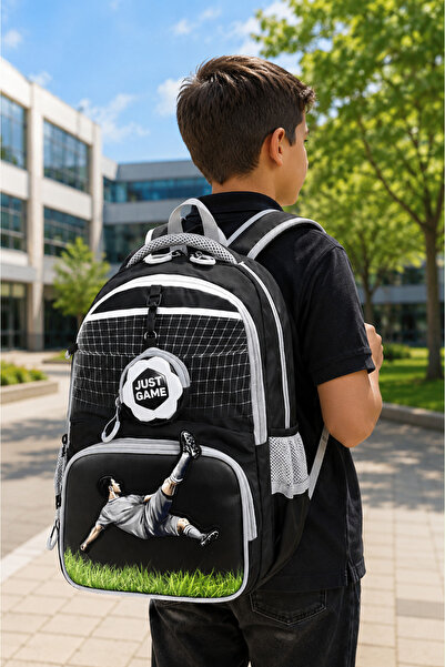 hediyeconcepti Boys' Football Player Patterned 3-Piece School Bag Set with Lu...