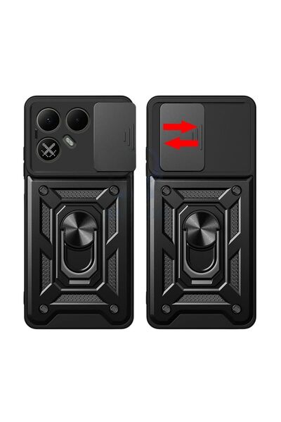 HANPORIUM Tecno Pova 8 Uyumlu Tank Kılıf Yüzük Standlı Extra Darbe Koruma Zırhlı Outdoor Kapak Lacivert