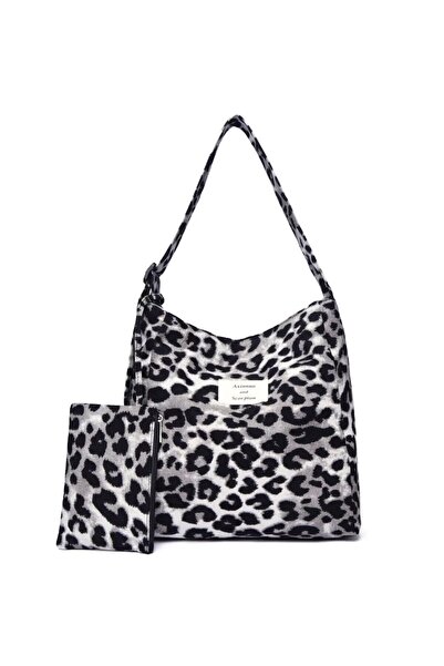 Generic Brand Geantă de Umăr cu Imprimeu Leopard si Portofel Asortat Inclus