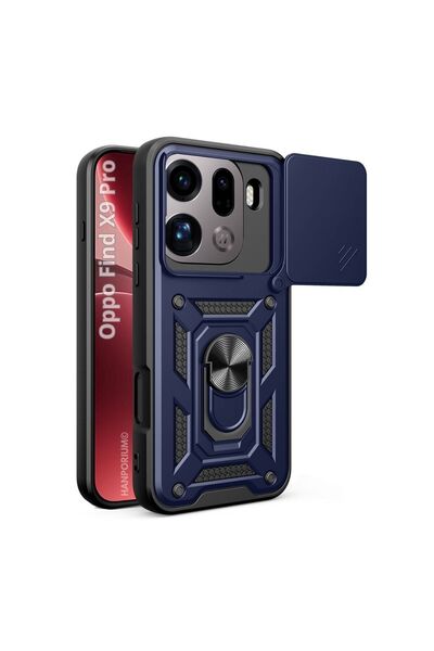 HANPORIUM Oppo Find X9 Pro Uyumlu Tank Kılıf Yüzüklü Extra Darbe Koruma Zırhlı Outdoor Kapak Lacivert