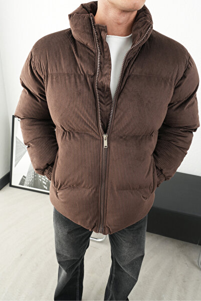 İLKCET MODA Thick Brown Corduroy Puffer Coat