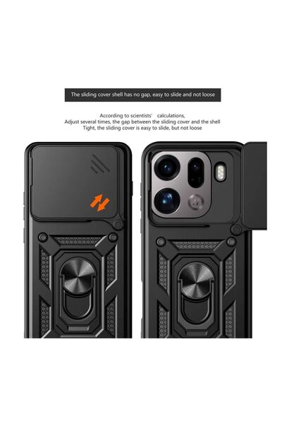 HANPORIUM Oppo Find X9 Pro Uyumlu Tank Kılıf Yüzük Standlı Extra Darbe Koruma Zırhlı Outdoor Kapak Siyah