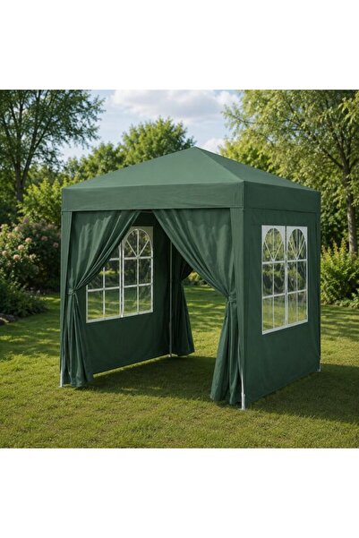 Solplant Pavilion pentru camping, cadru metalic, 4 pereti, pliabil, verde, 2x...