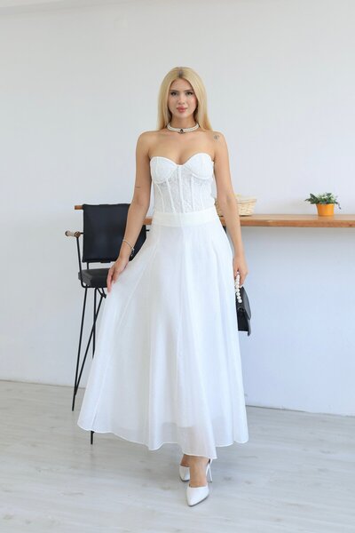 sahraozluk Maxi Boy Flared Skirt White