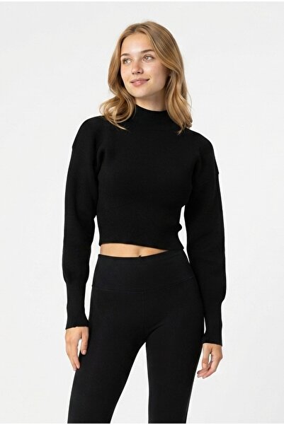 GurkStore Women's Turtleneck Elastic Sleeve Crop Knit Sweater