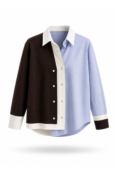 5in1Canpolat Brown Knitwear Detailed Design Shirt