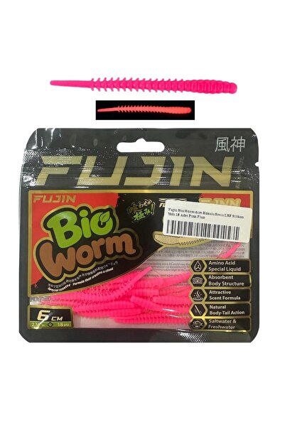 Fujin Bio Worm 6cm Kokulu Sıvılı LRF Silikon Yem 18 Adet Pink Fluo