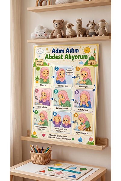 AlohamoraShop **Okula Dönüş Adım Adım Abdest Alıyorum Eğitim Posteri – Çocukl...