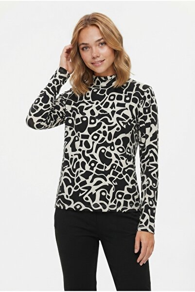 GurkStore Women's Turtleneck Abstract Patterned Long Sleeve Blouse