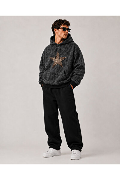 PENTHİLUS Unisex Oversize Baskılı Batik Desenli Kapüşonlu 3 İplik Kışlık Hoodie