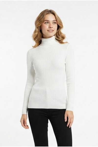 Şeker Portakalım Women's High-Neck Ribbed Fabric Flexible Casual Stylish Knit...