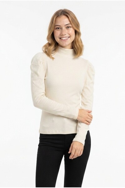 GurkStore Women's Turtleneck Gathered Shoulder Detailed Ribbed Camisole Fabri...