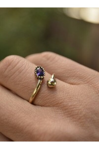 Stoneage Zircon Stone Handmade Ring - Gold Color -