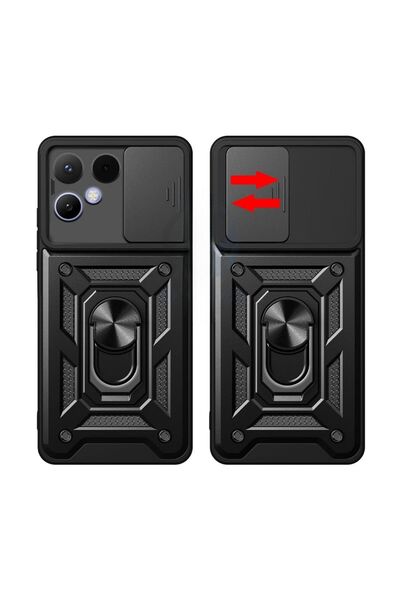 HANPORIUM Tecno Pova Curve 2 5G Uyumlu Tank Kılıf Yüzüklü Extra Darbe Koruma Zırhlı Outdoor Kapak Siyah
