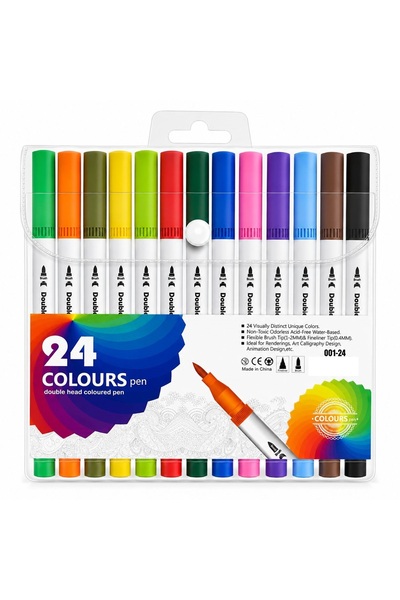Generic Brand 24 Pack Dual Tip Brush Pens Set with 0.4mm Fine Tip&1–2mm Flexi...
