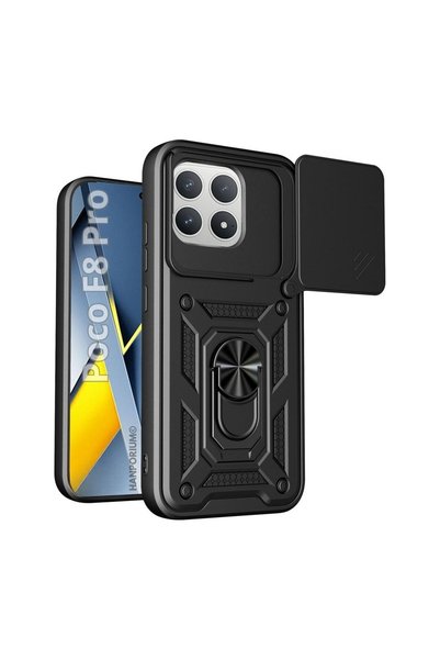 HANPORIUM Poco F8 Pro Compatible Tank Case with Ring Stand Extra Impact Prote...