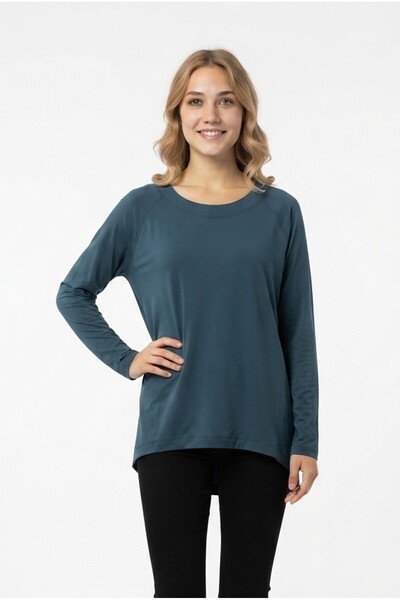Şeker Portakalım Women's Crew Neck Plain Long Sleeve Asymmetrical Cut Stretch...