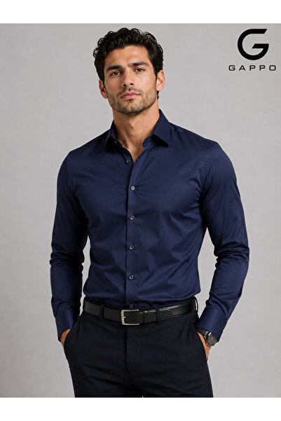 GAPPO Slim fit Saten Kumaş Lacivert Renk Takım Elbise Gömleği