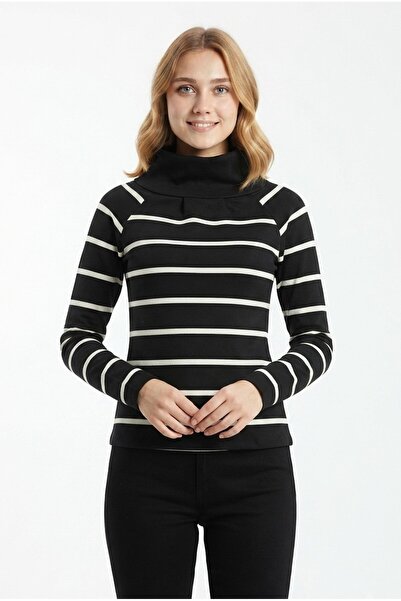 Şeker Portakalım Women's Striped Degaje Collar Stretchy Twill Fabric Blouse