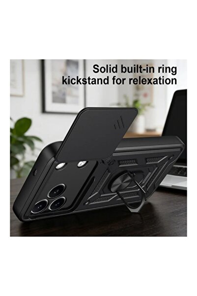HANPORIUM Tecno Spark 50 4G Uyumlu Tank Kılıf Yüzüklü Extra Darbe Koruma Zırhlı Outdoor Kapak Lacivert