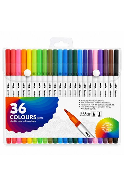 Generic Brand 36-Pack Dual Tip Brush Marker Pens (0.4mm Fine Tip & 1-2mm Brus...