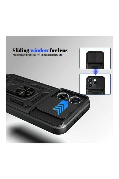 HANPORIUM Oppo Reno 15 Pro Uyumlu Tank Kılıf Yüzüklü Extra Darbe Koruma Zırhlı Outdoor Kapak Lacivert
