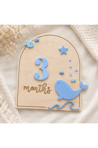 TİNY WONDERS TOY STORE Baby 1-12 Months Monthly Memory Plaque Whale Themed Ph...