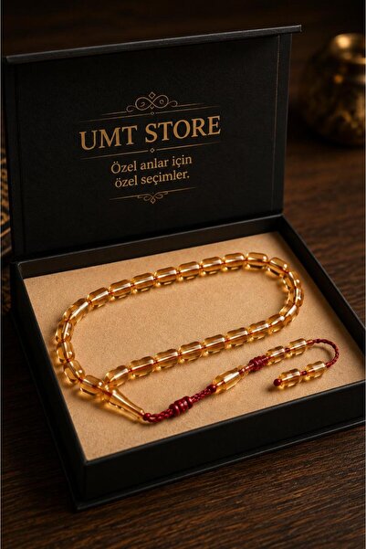 UMT STORE Günlük Kullanım Kehribar Tesbih Modelleri - Arpa Kesim şefaf Renk T...