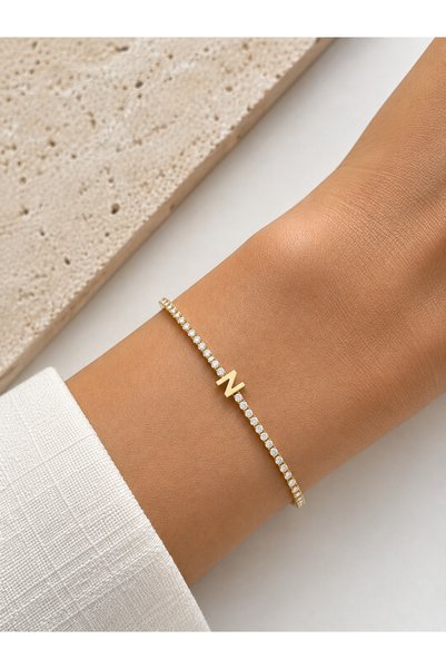 SY AKSESUAR Letter N Steel Waterway Bracelet Gold – Sparkling Women's Bracele...