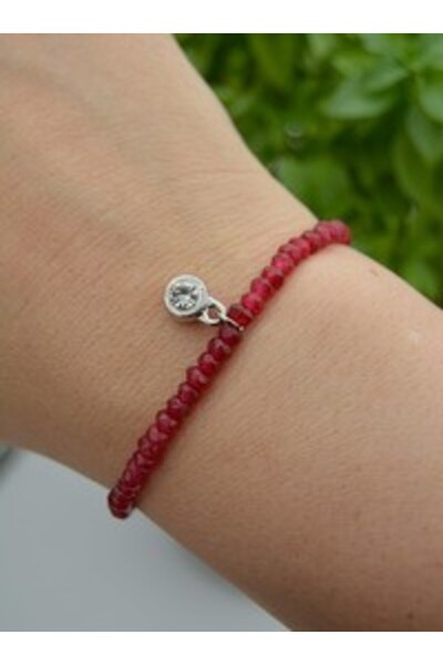 Stoneage 4 mm Rondela Cut Jade Bracelet - Red -