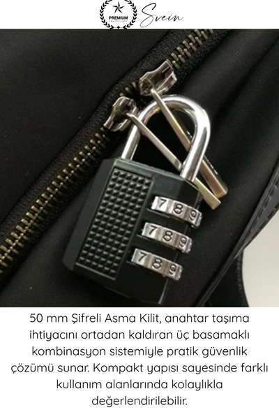Svein #Kilit 50 mm Şifreli Asma Kilit 3 Haneli Kombinasyonlu Premium Paslanmaz Çelik Gövde Ekstra Güçlü Güvenlik Kilidi Kapı Dolap Çanta Depo Sandık İçin Dayanıklı Kompakt Tasarım